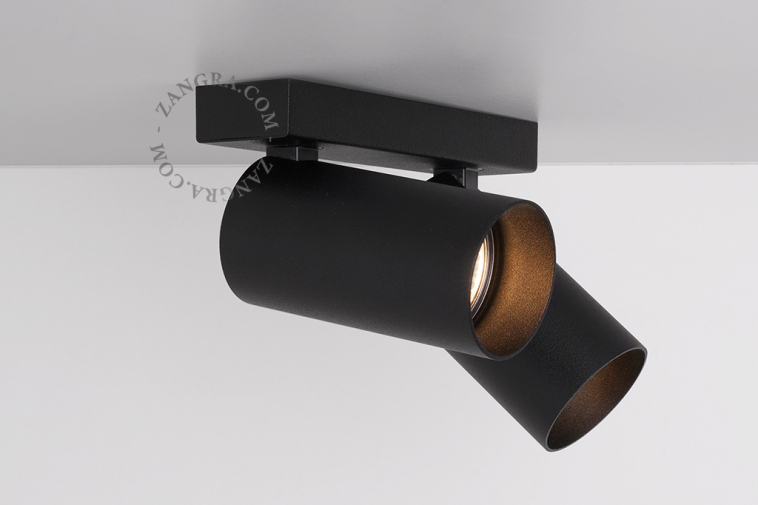 Double surface mounted adjustable spotlight in black.