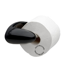 *Black* Ceramic-Porcelain Toilet Paper Holder...Mastic Type...with wood roller 