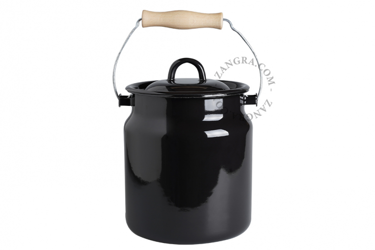 Small compost bin in black enamel