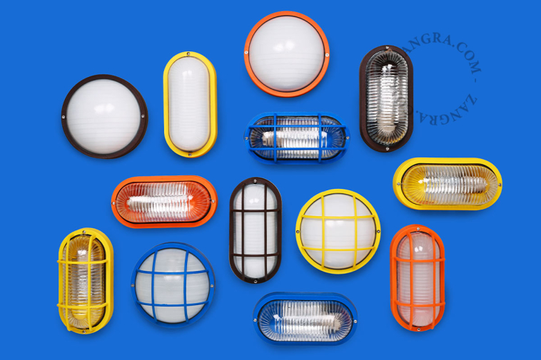 Round orange bulkhead light.