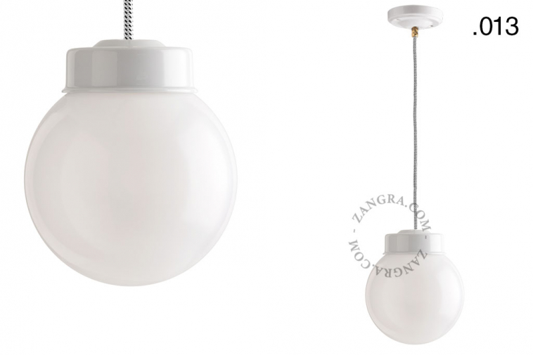 white porcelain pendant light with glass shade