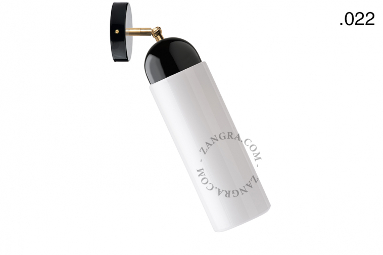 Black porcelain adjustable wall light with glass shade.