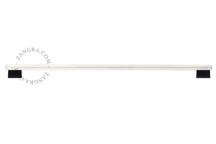 Lampe S14s tubulaire Linestra noire avec ampoule transparente.