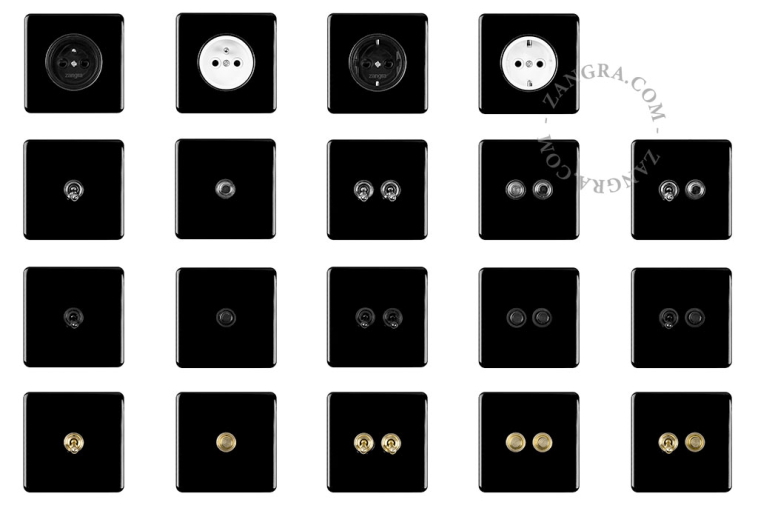 Black porcelain square-shaped push-button.