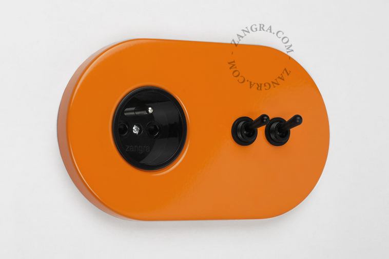 orange flush mount outlet & two-way or simple switch – double black toggle