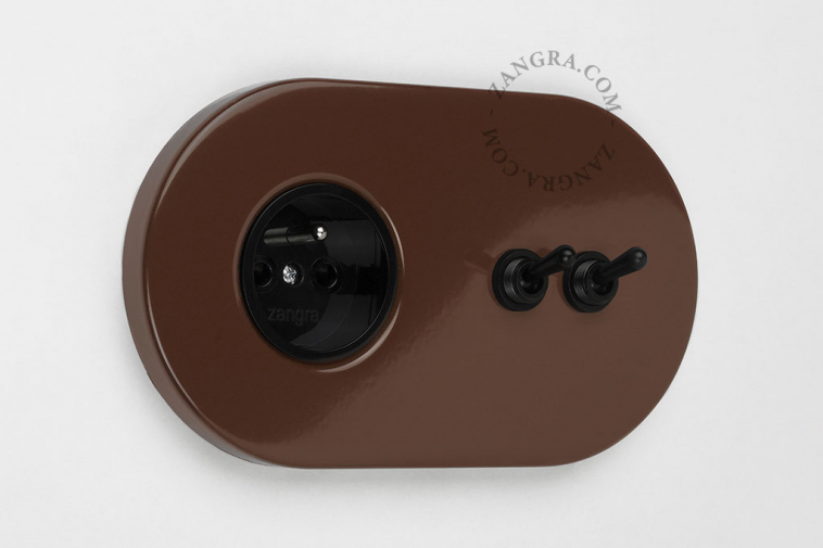 brown flush mount outlet & two-way or simple switch – double black toggle