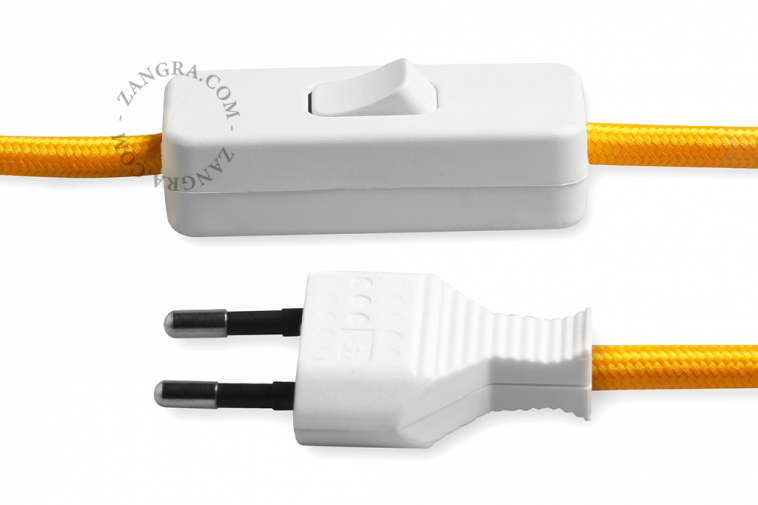 yellow fabric cable power cord with switch and plug