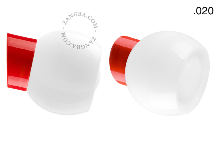 Red porcelain wall light with glass lampshade.