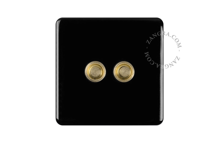 Black porcelain square-shaped push-button.