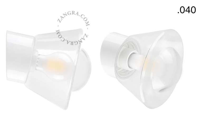 White porcelain wall light with glass lampshade.