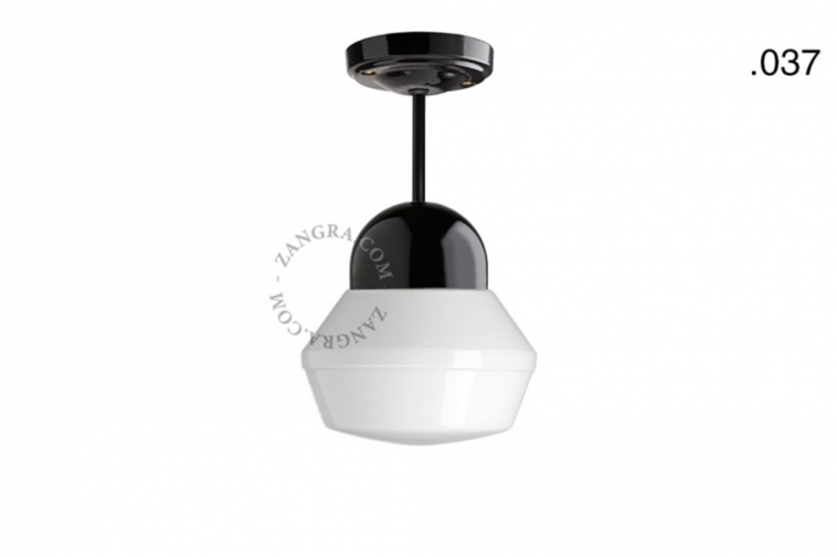 black porcelain ceiling light with glass shade