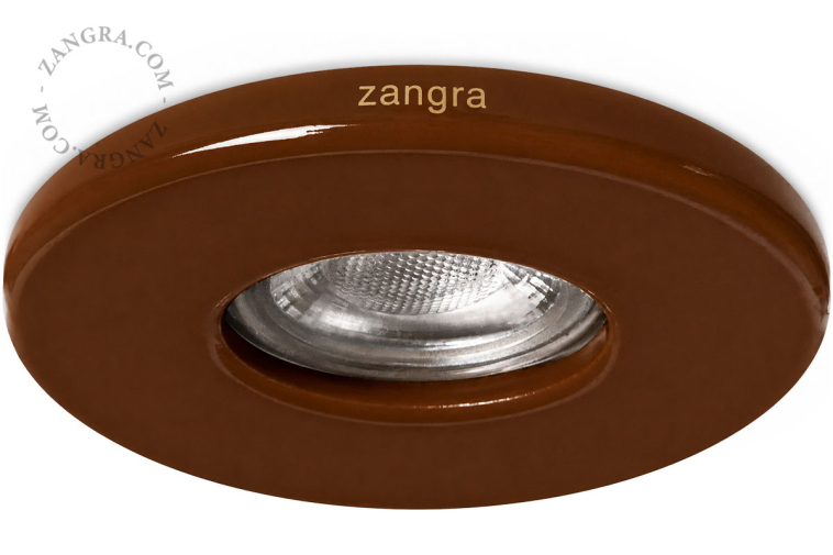 Brązowa porcelanowa oprawa wpuszczana typu downlight.