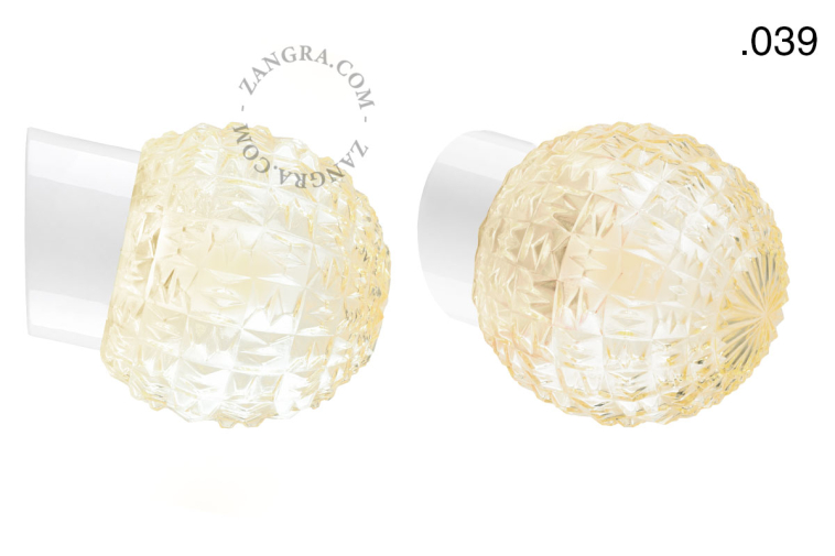 White porcelain wall light with glass lampshade.