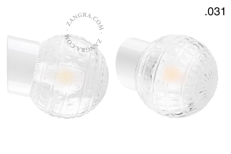 White porcelain wall light with glass lampshade.