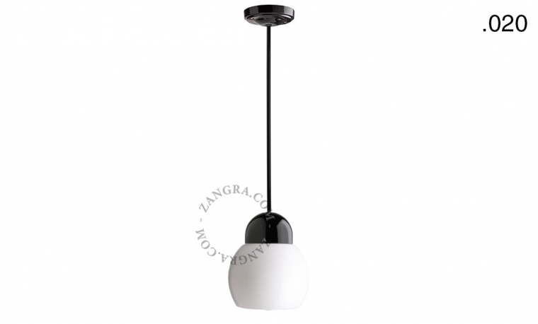 black porcelain ceiling light with glass shade