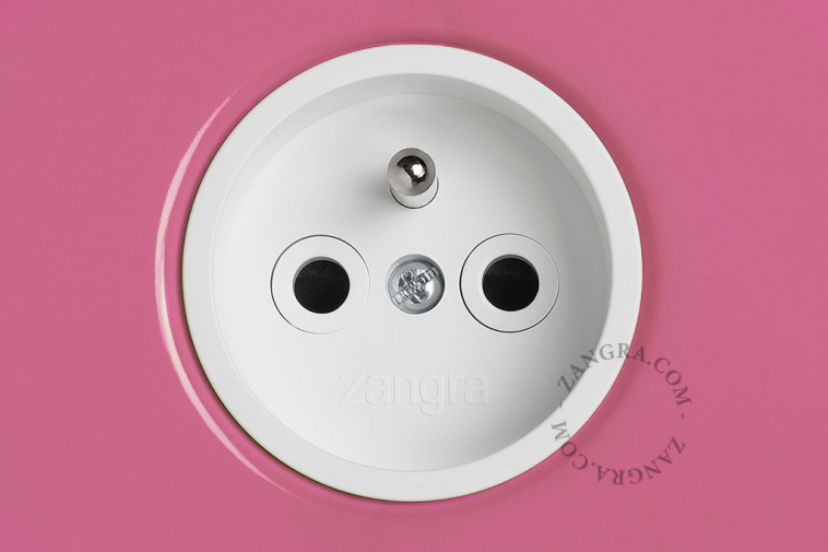 pink wall outlet with double switch - nickel-plated pushbuttons