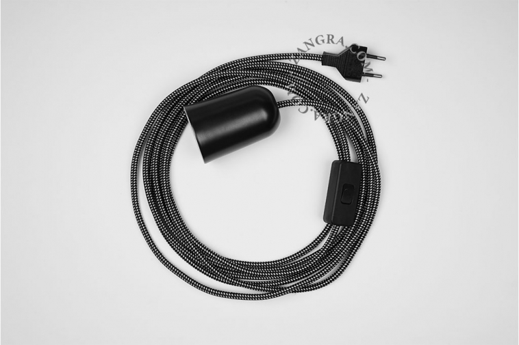 matt black porcelain plug-in pendant light with switch and plug