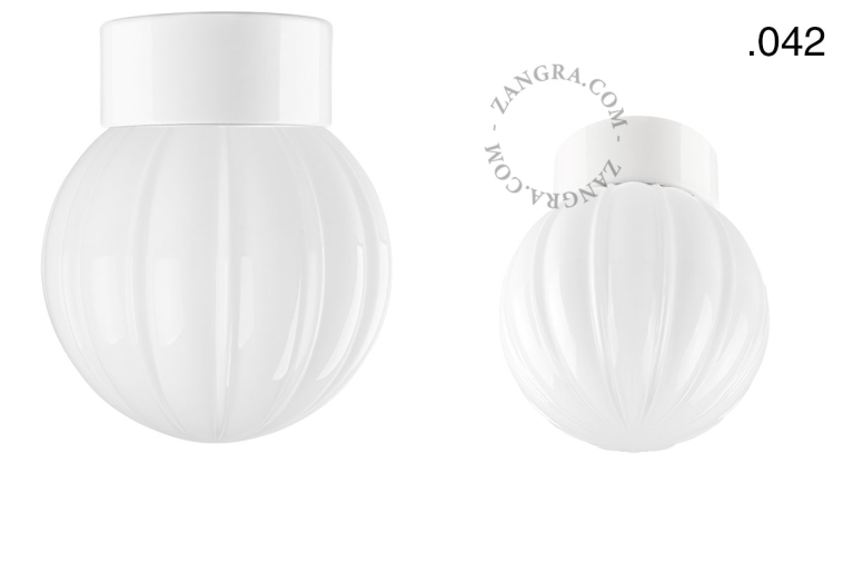 White porcelain lamp with glass lampshade.