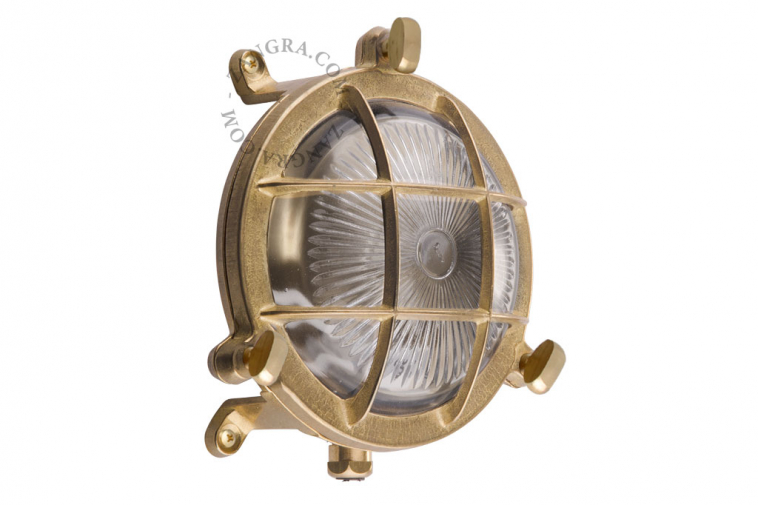 raw brass marine wall light for outdoor use or bathroom