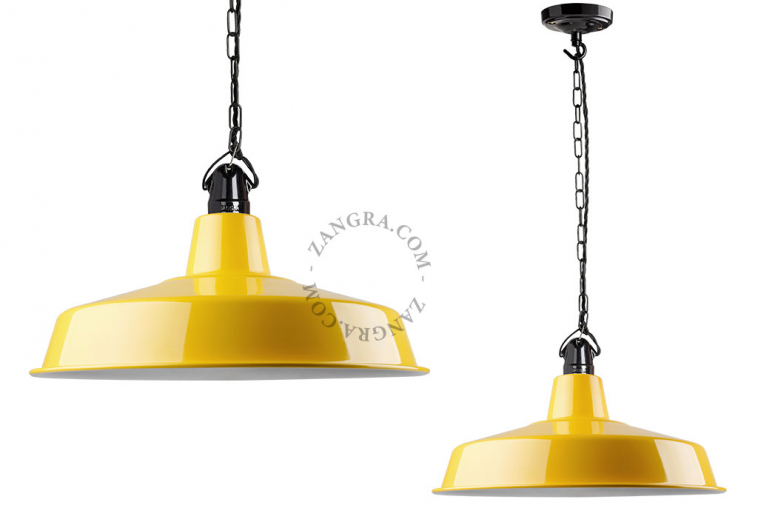 yellow enamelled industrial pendant light