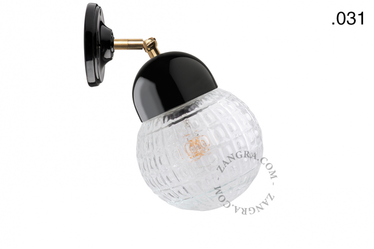 black porcelain adjustable light with glass shade