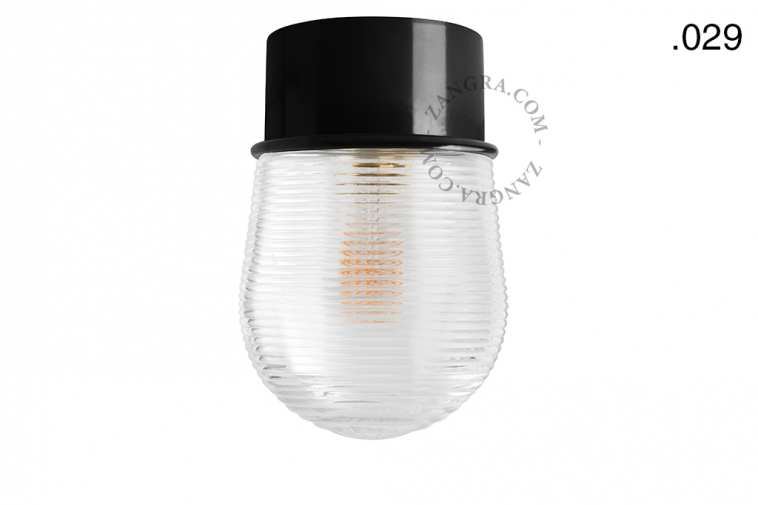 black ceiling light with glass shade