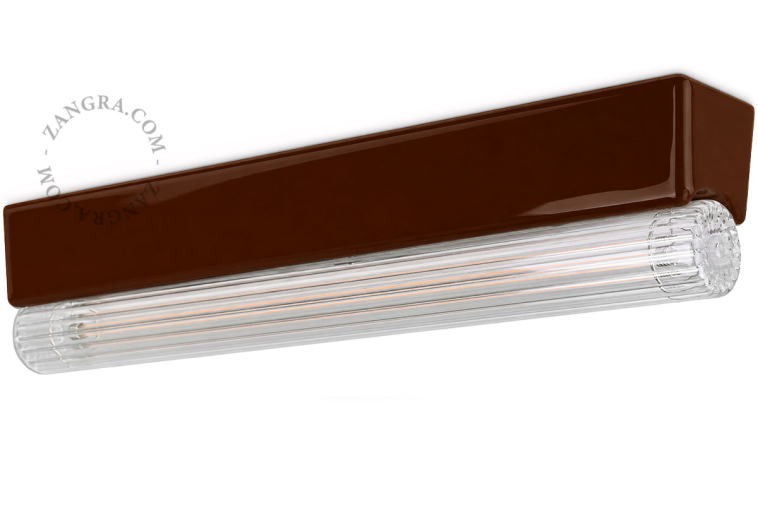 Lampe S14d aus braunem Porzellan.