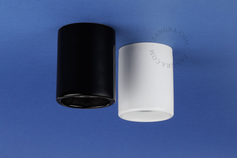 Surface mounted porcelain spotlight.