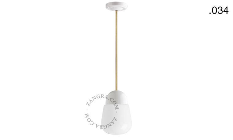 White porcelain ceiling light with glass shade.