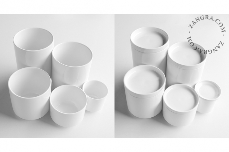 White porcelain pot with lid.