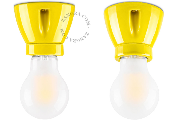 Lampe en porcelaine jaune.