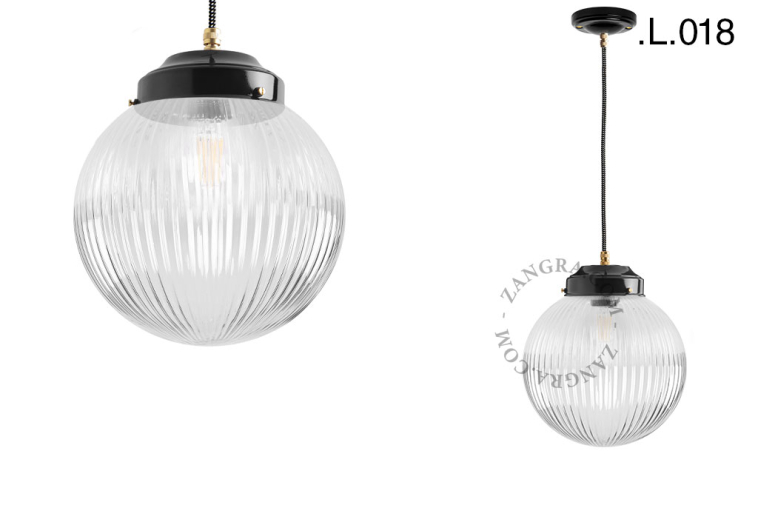 Black Art Deco pendant lamp with textile cable.