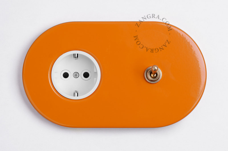orange flush mount outlet & two-way or simple switch – raw brass toggle