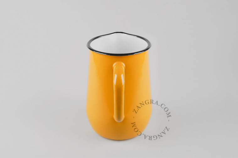 Mustard yellow enamel pitcher