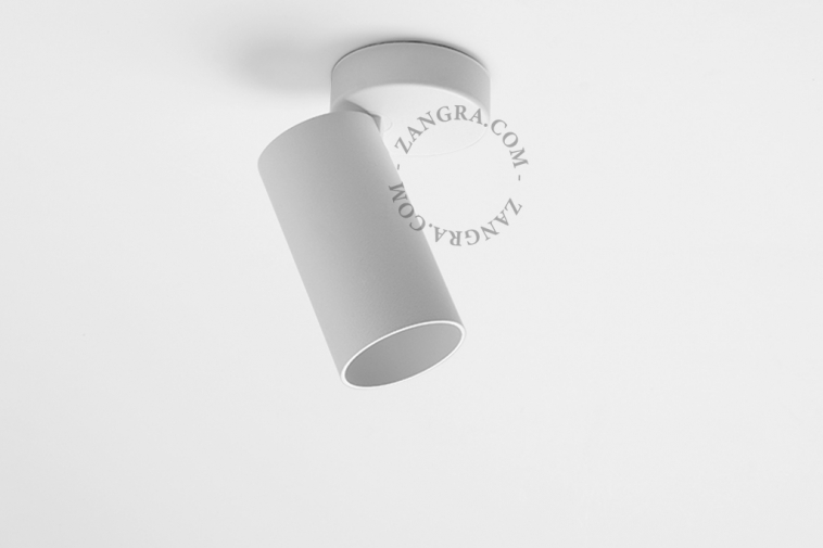 Surface mounted adjustable spotlight in white.
