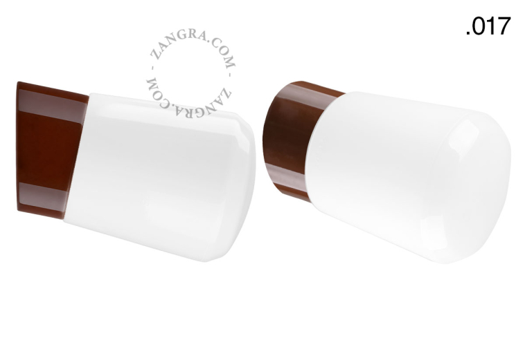 Brown porcelain wall light with glass lampshade.