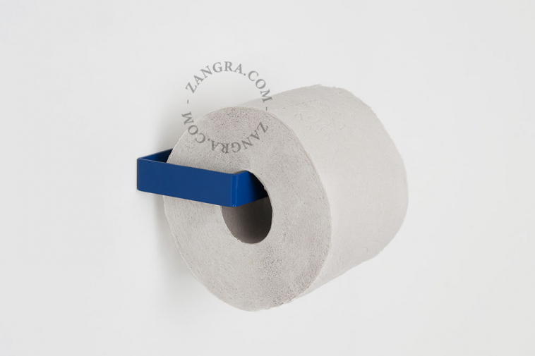 dérouleur papier toilette en métal bleu