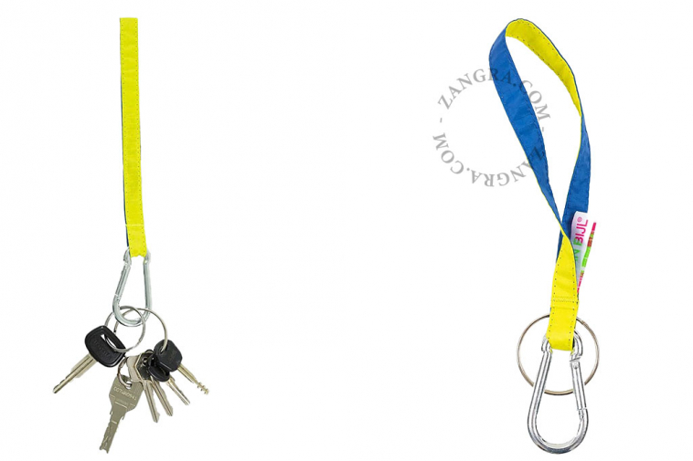 porte-clés nylon recyclé dragonne tissu haut-qualité mousqueton anneau metal clés