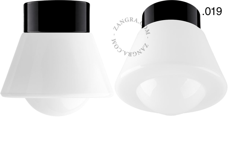 Czarna porcelanowa lampa ścienna lub sufitowa okrągła - retro.
