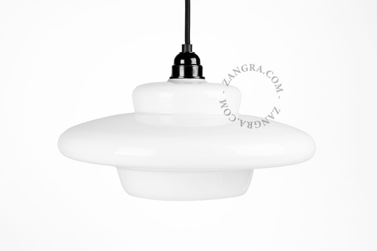 Art Deco pendant light with opal glass lampshade.