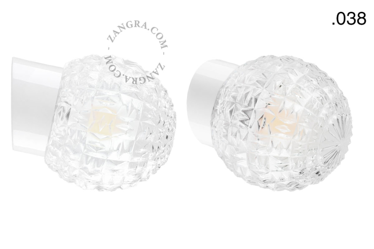 White porcelain wall light with glass lampshade.
