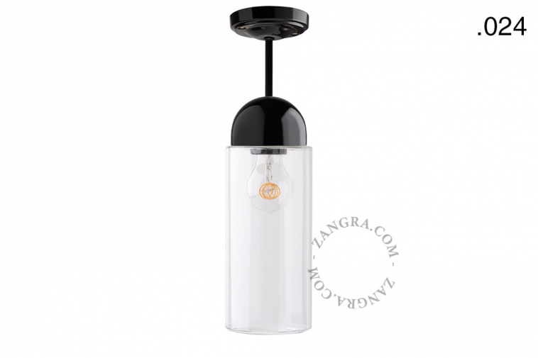 black porcelain ceiling light with glass shade