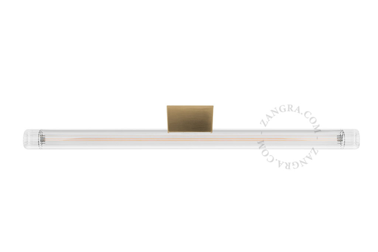 Golden Linestra S14d lamp with ribbed glass.