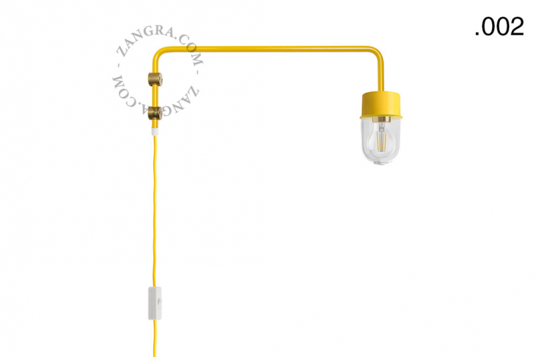 Lacquered lamp swivel rod yellow  brass and steel wall lamp.