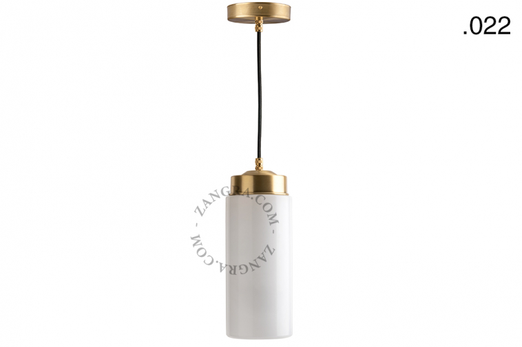 Brass pendant light with glass shade.