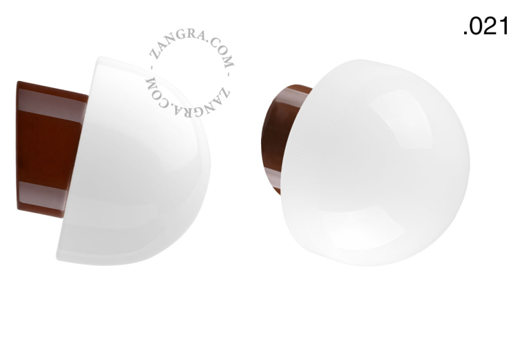 Brown porcelain wall light with glass lampshade.