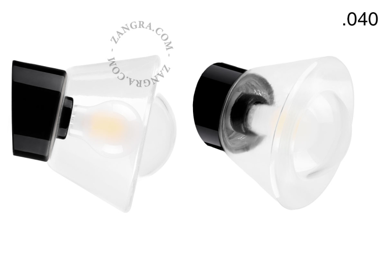 Black porcelain wall light with glass lampshade.