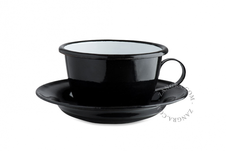 black-cup-saucer-enamel-enameled-coffee