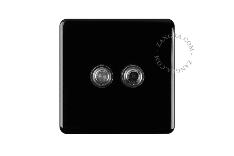 Black porcelain square-shaped push-button.