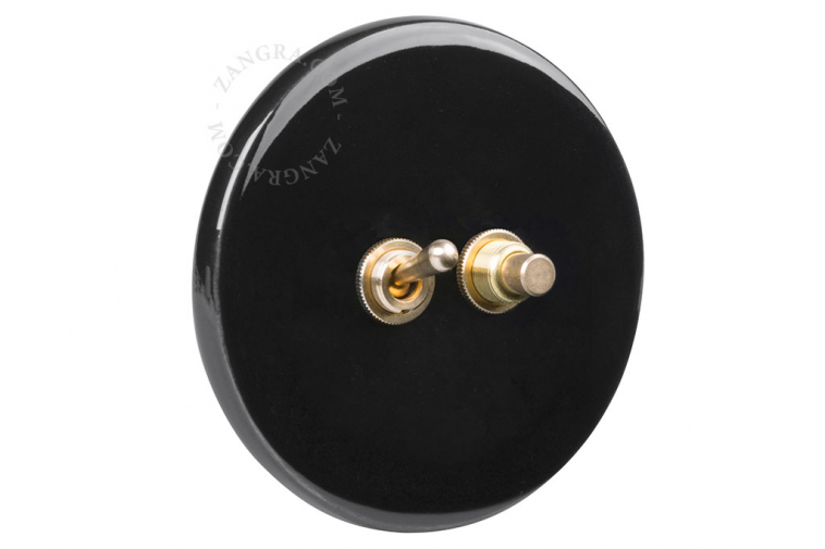 black porcelain switch - two-way or simple brass toggle switch & pushbutton